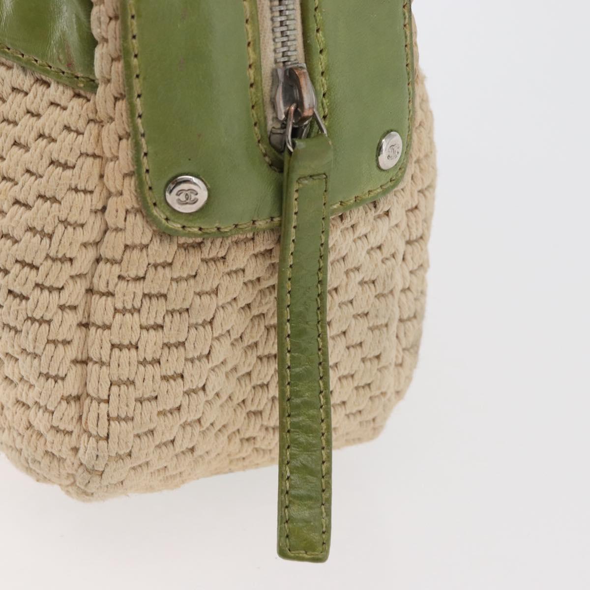 CHANEL Hand Bag Cotton Beige CC Auth 102761
