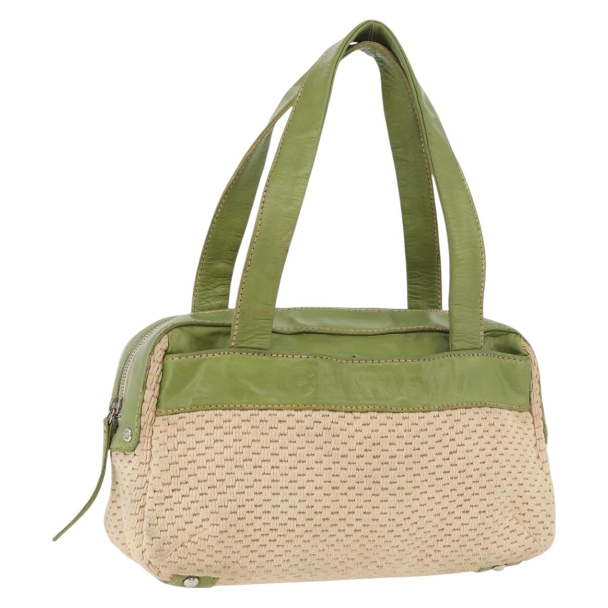 CHANEL Hand Bag Cotton Beige CC Auth 102761