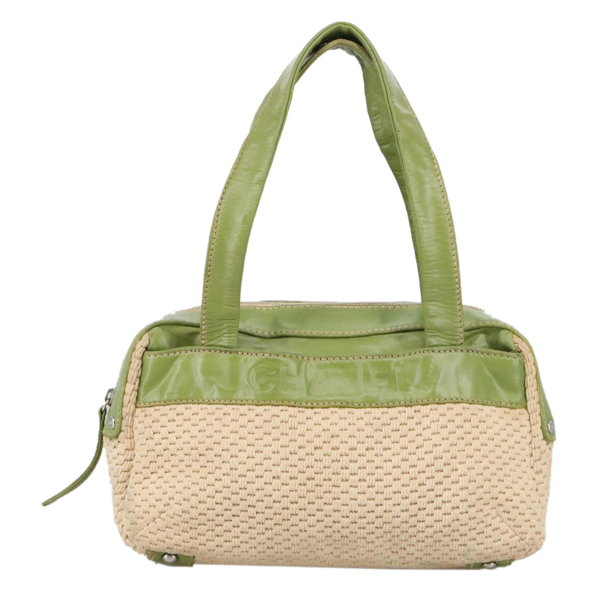 CHANEL Hand Bag Cotton Beige CC Auth 102761