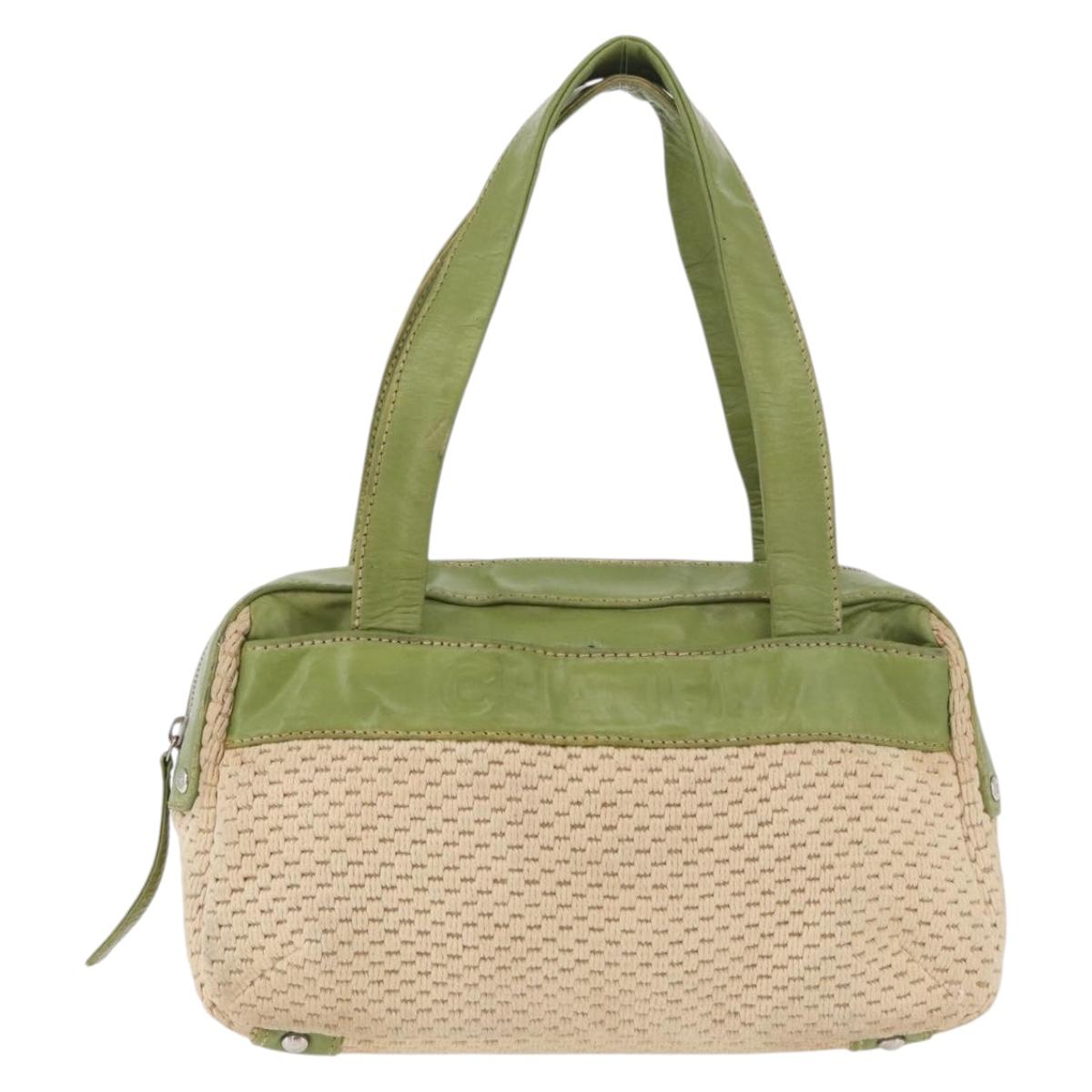 CHANEL Hand Bag Cotton Beige CC Auth 102761