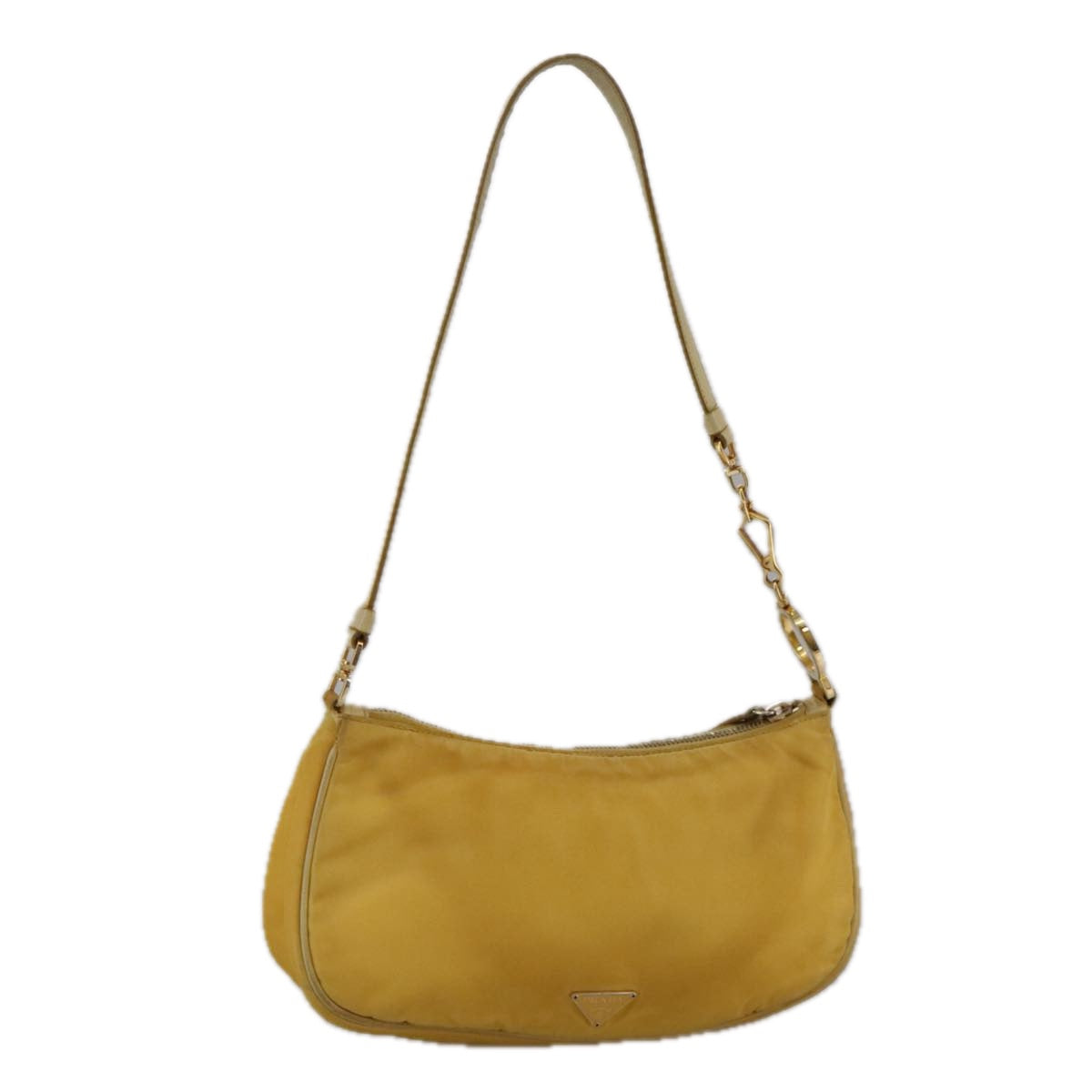 PRADA Shoulder Bag Nylon Leather Yellow Gold Auth 102786