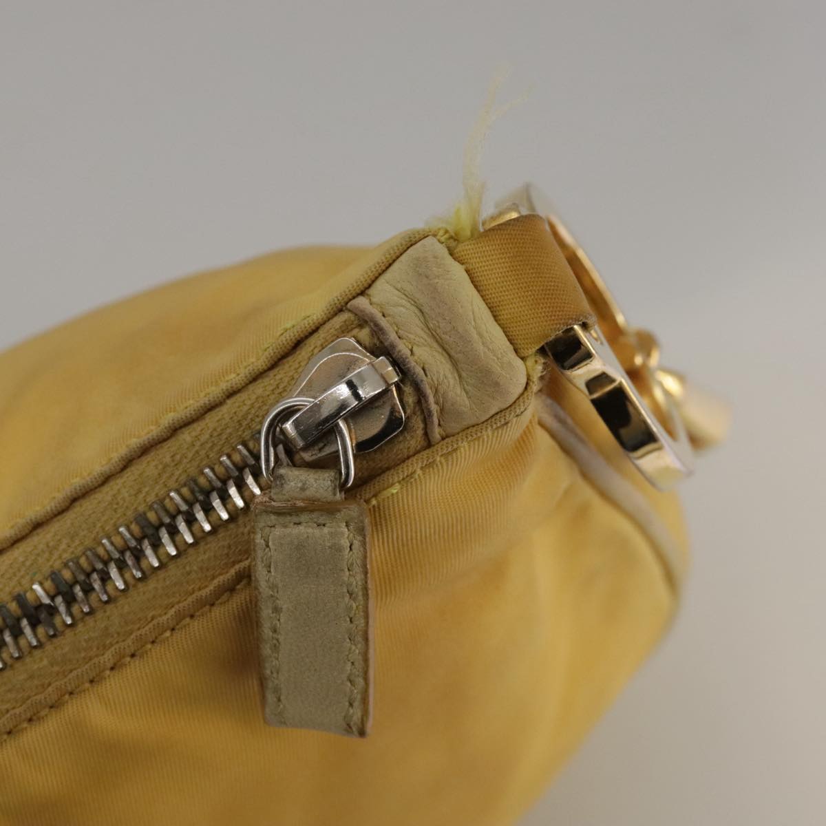 PRADA Shoulder Bag Nylon Leather Yellow Gold Auth 102786