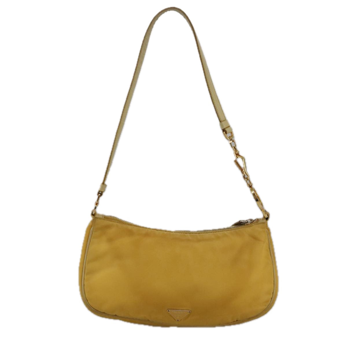 PRADA Shoulder Bag Nylon Leather Yellow Gold Auth 102786