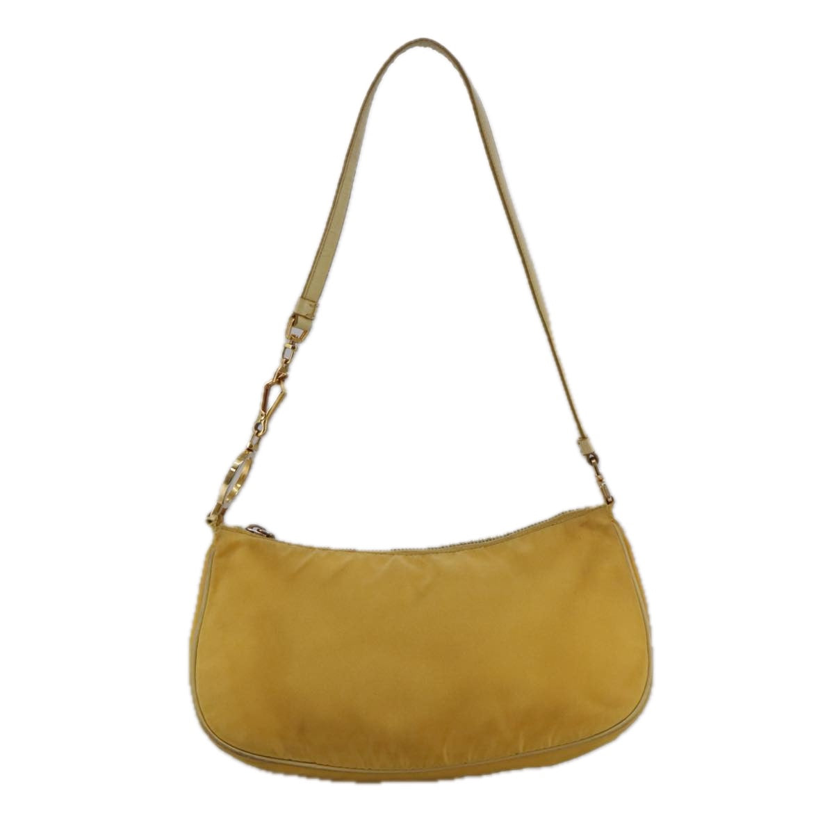 PRADA Shoulder Bag Nylon Leather Yellow Gold Auth 102786