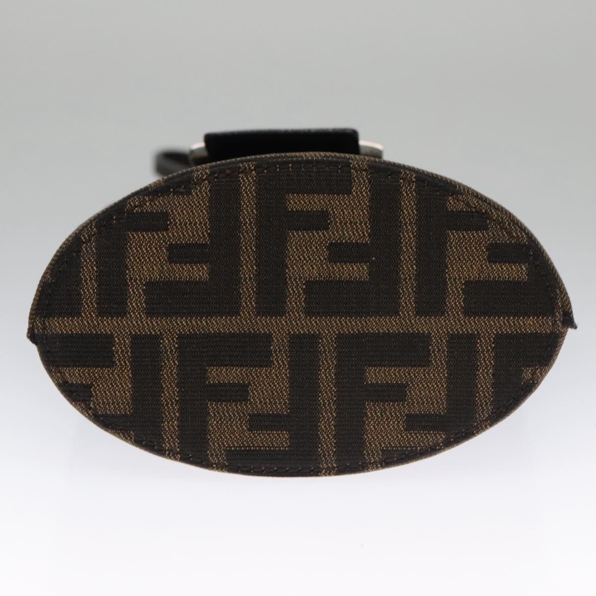 FENDI Zucca Canvas Shoulder Bag Brown Black Silver Auth 102811