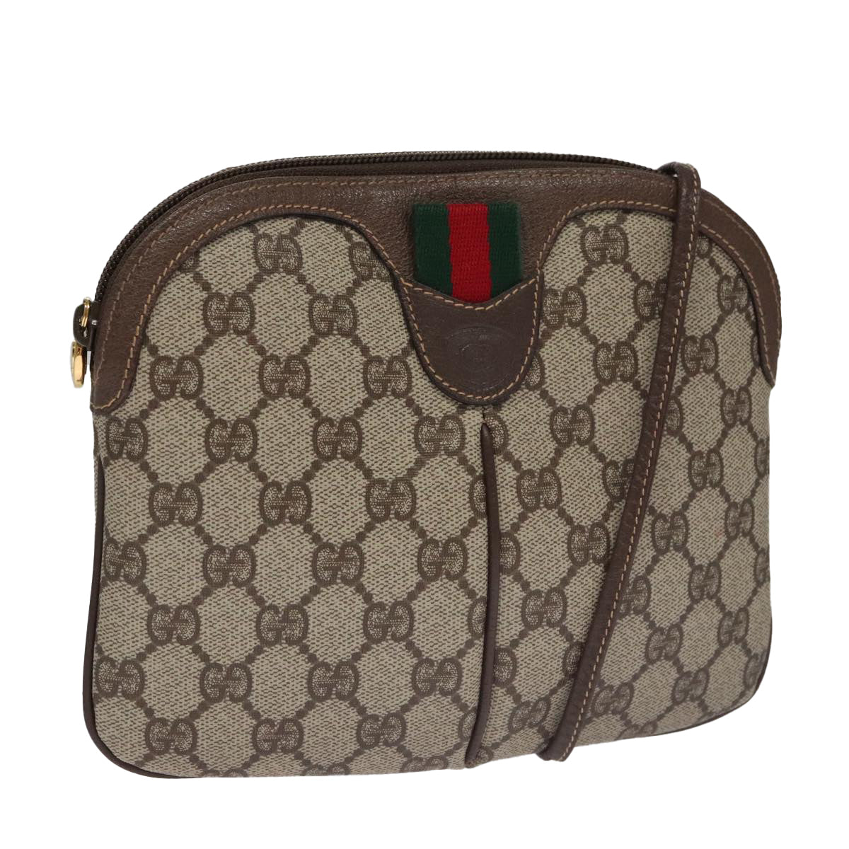 GUCCI GG Supreme Web Sherry Line Shoulder Bag PVC Beige Gold Red Auth 102814