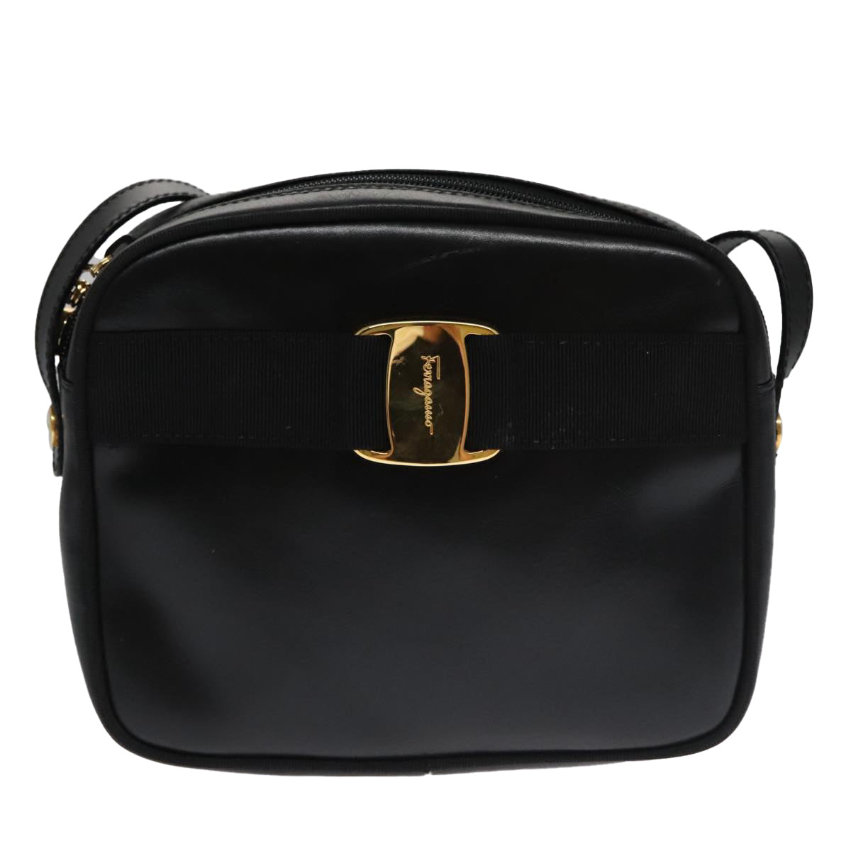 Salvatore Ferragamo Vala Shoulder Bag Leather Black Gold Auth 102818