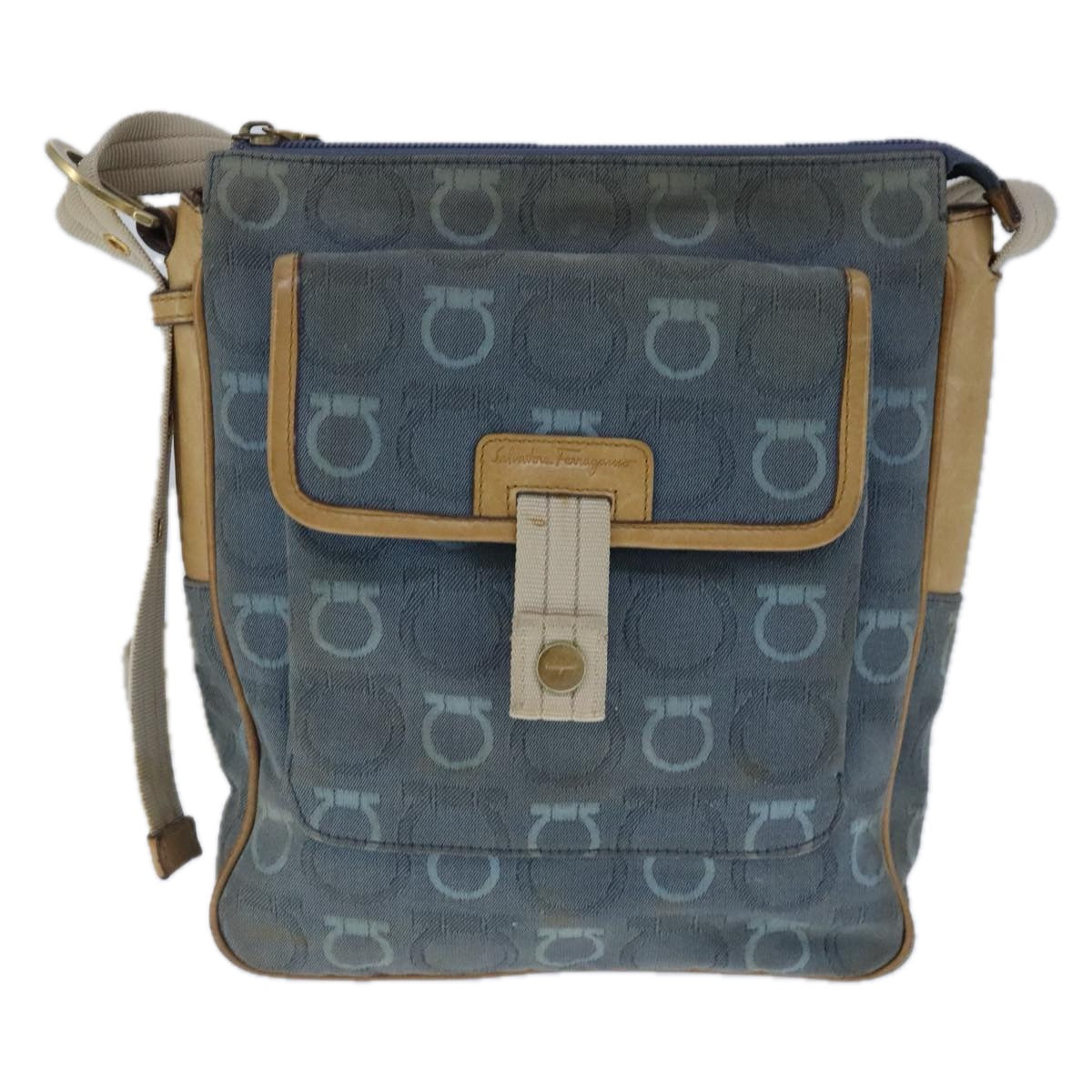 Salvatore Ferragamo Shoulder Bag Canvas Blue Auth 102835