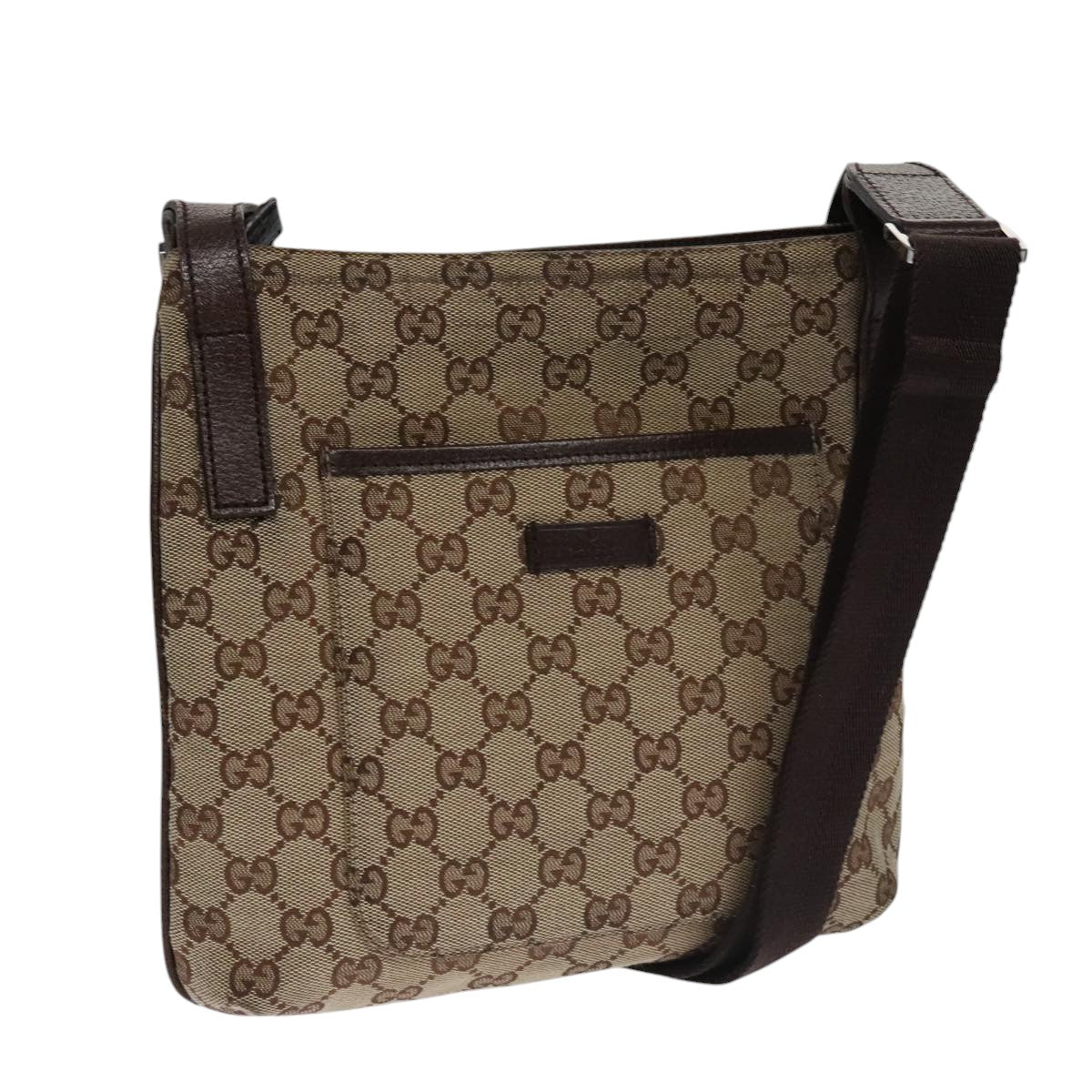 GUCCI GG Canvas Shoulder Bag Beige Brown Silver 122793 Auth 102848