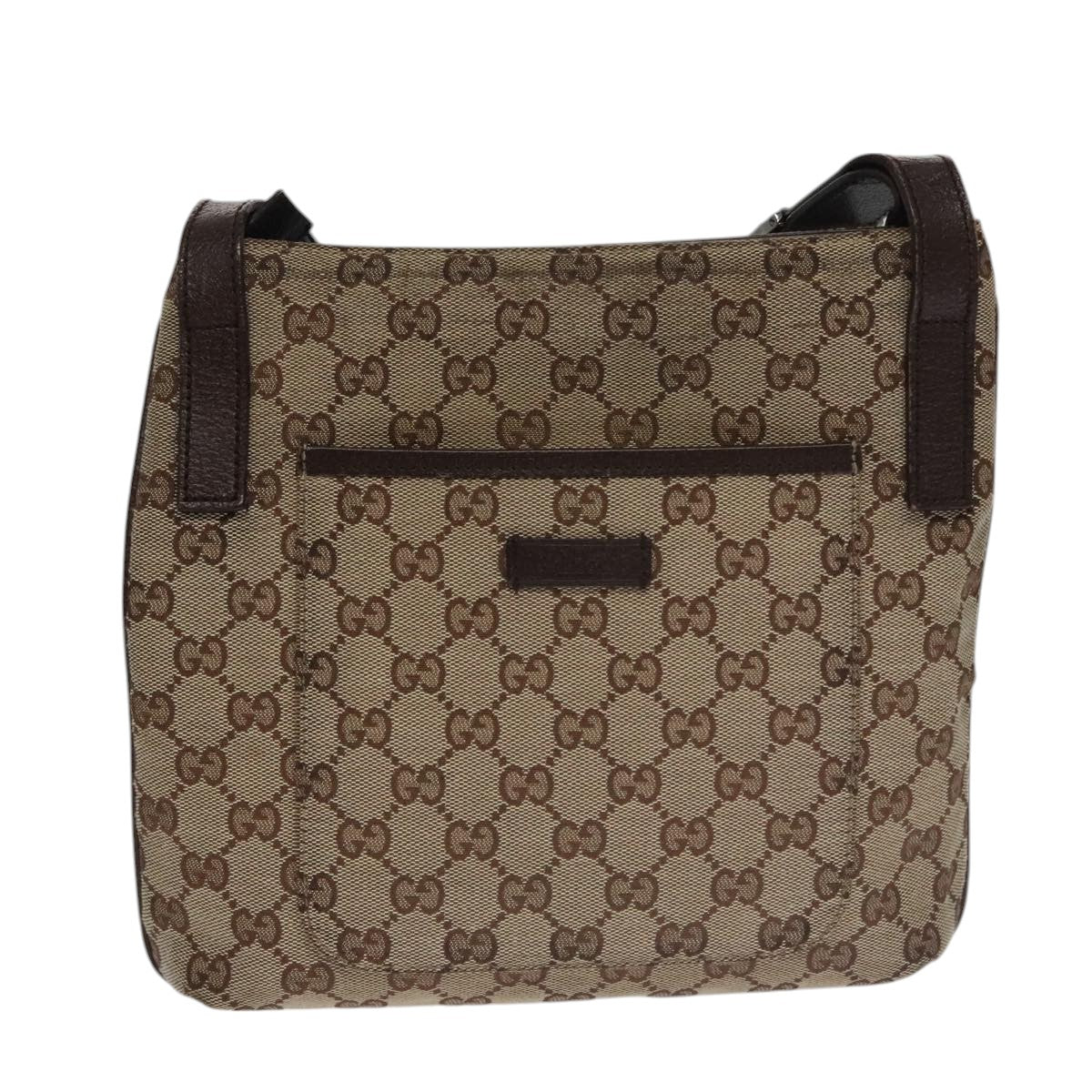 GUCCI GG Canvas Shoulder Bag Beige Brown Silver 122793 Auth 102848