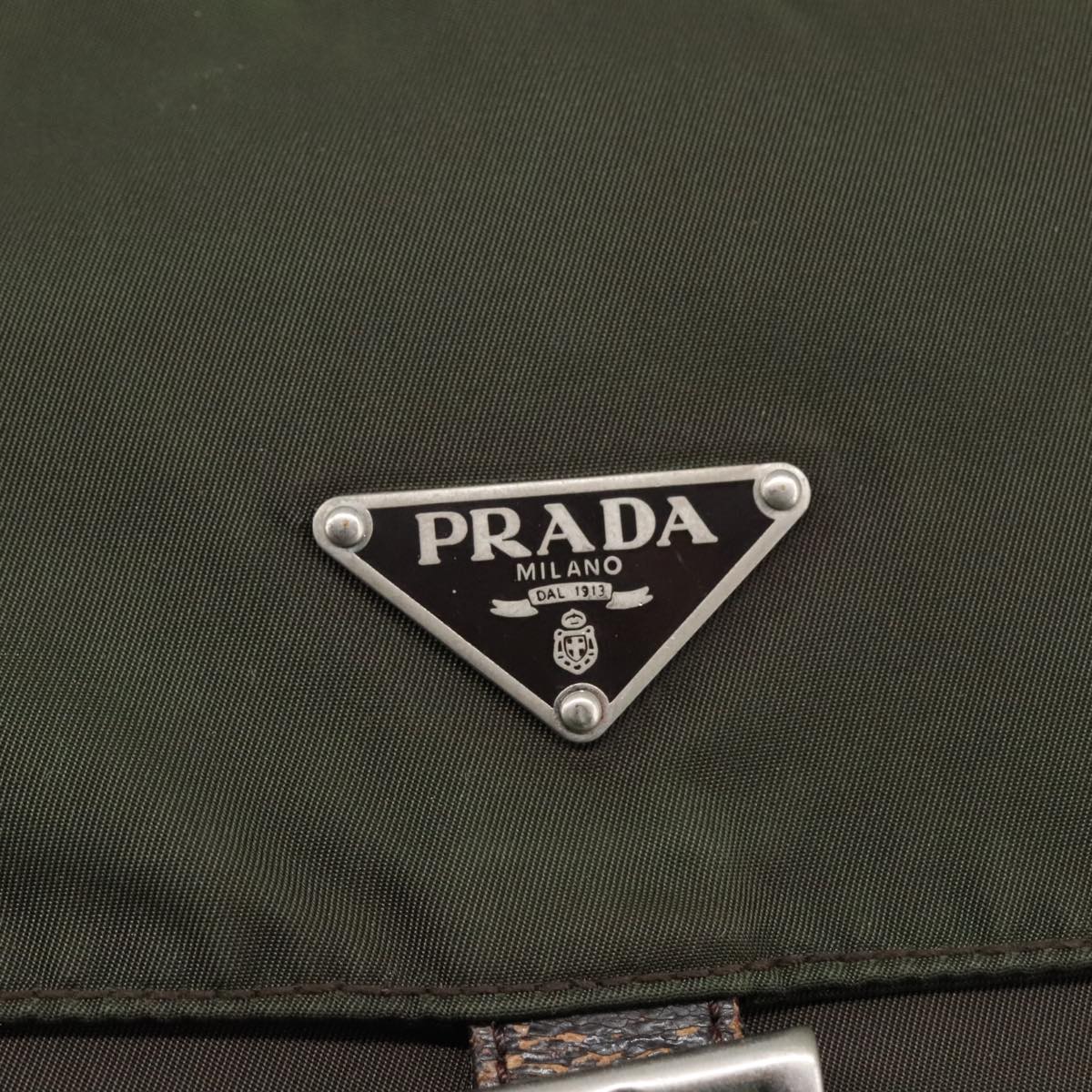 PRADA Shoulder Bag Nylon Khaki Brown Silver Auth 102851