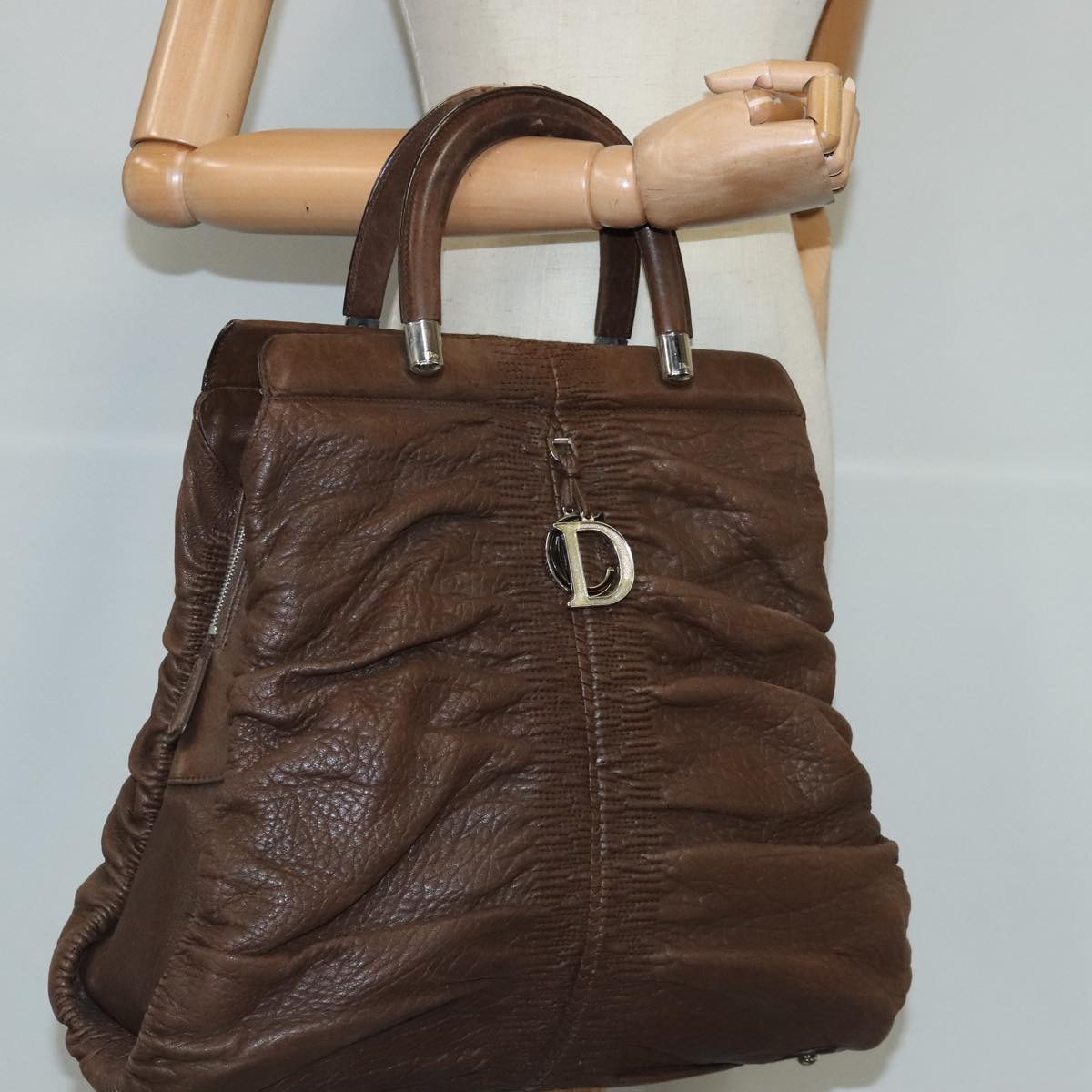 Christian Dior Hand Bag Leather Brown Auth 102865