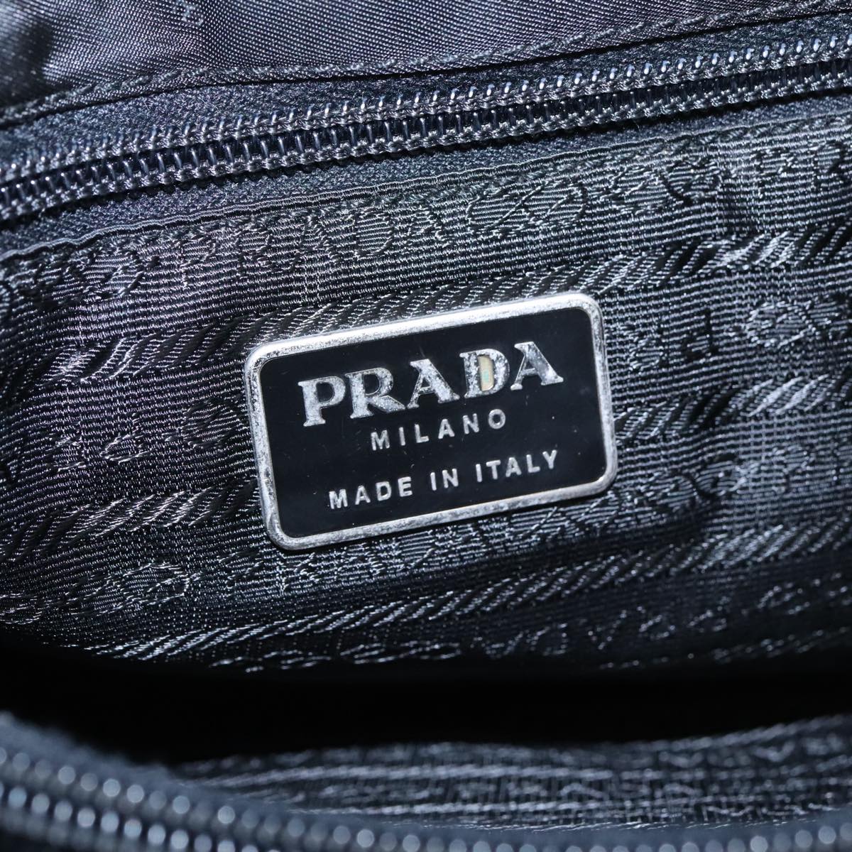 PRADA Shoulder Bag Nylon Black Silver Auth 102903