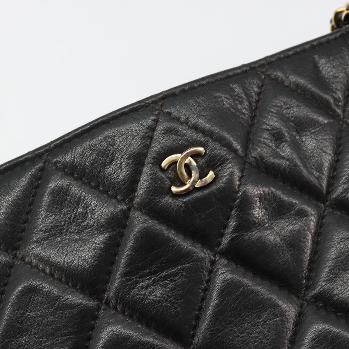 CHANEL Matelasse Chain Tote Bag Leather Black Gold CC Auth 102918