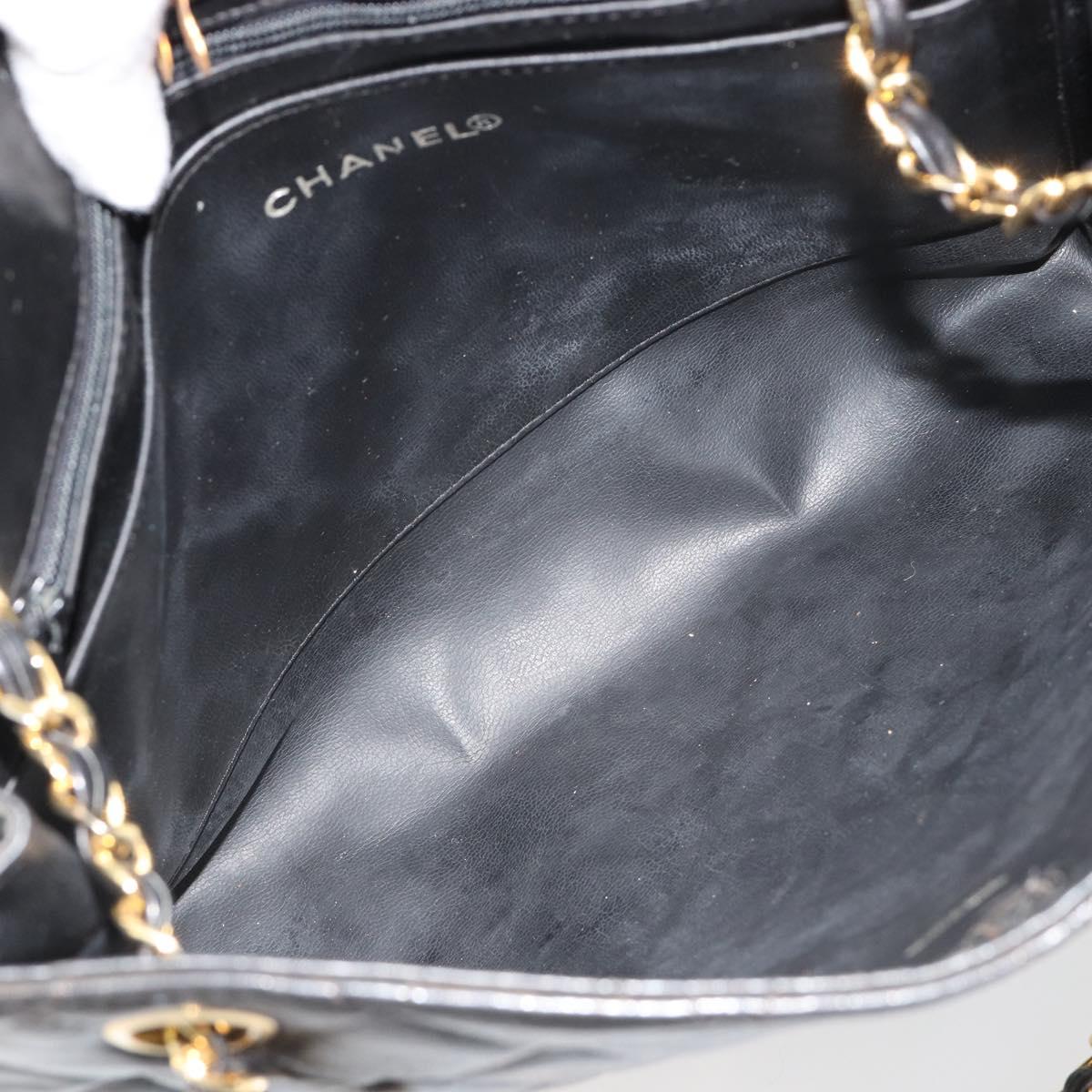 CHANEL Matelasse Chain Tote Bag Leather Black Gold CC Auth 102918