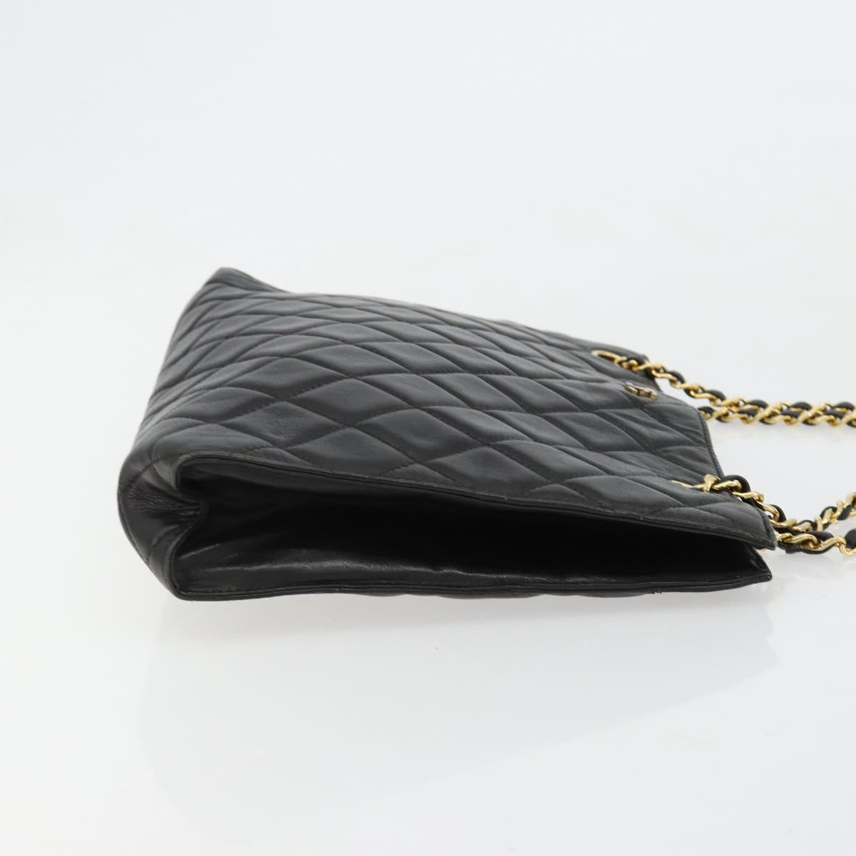 CHANEL Matelasse Chain Tote Bag Leather Black Gold CC Auth 102918