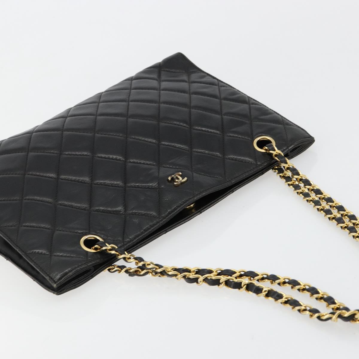 CHANEL Matelasse Chain Tote Bag Leather Black Gold CC Auth 102918
