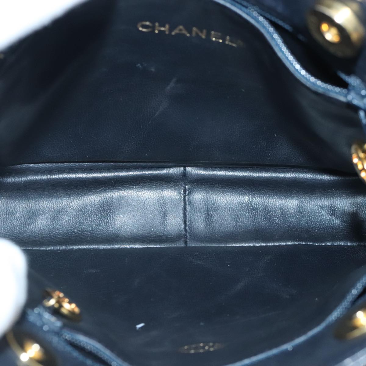 CHANEL Matelasse Chain Shoulder Bag Lamb Skin Navy Gold CC Auth 102927