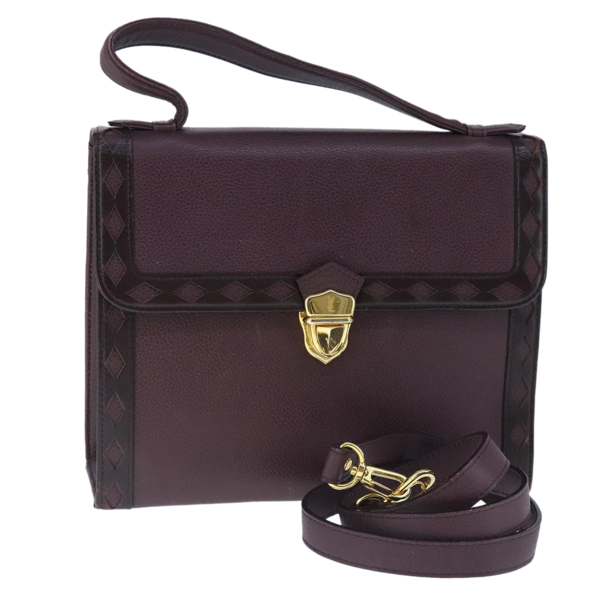 SAINT LAURENT Hand Bag Leather 2way Purple Gold Auth 102929