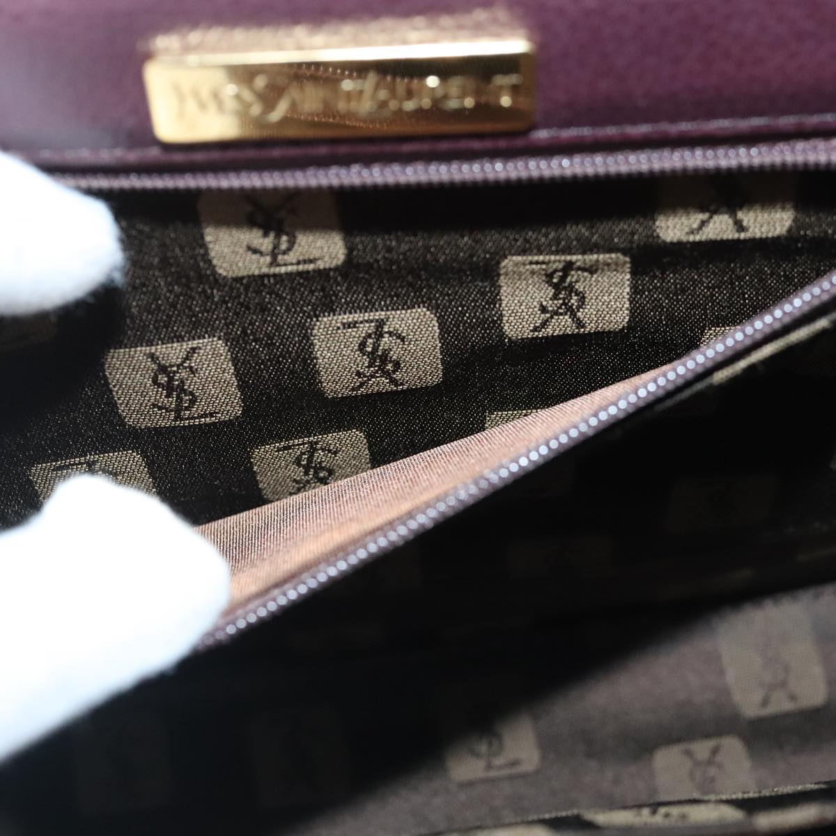 SAINT LAURENT Hand Bag Leather 2way Purple Gold Auth 102929