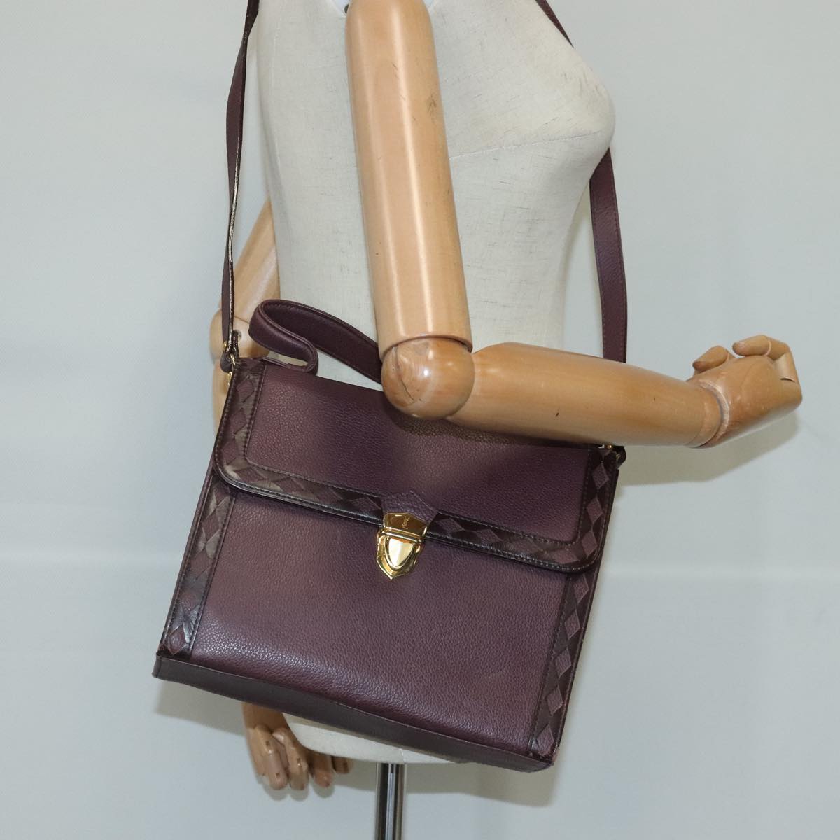 SAINT LAURENT Hand Bag Leather 2way Purple Gold Auth 102929