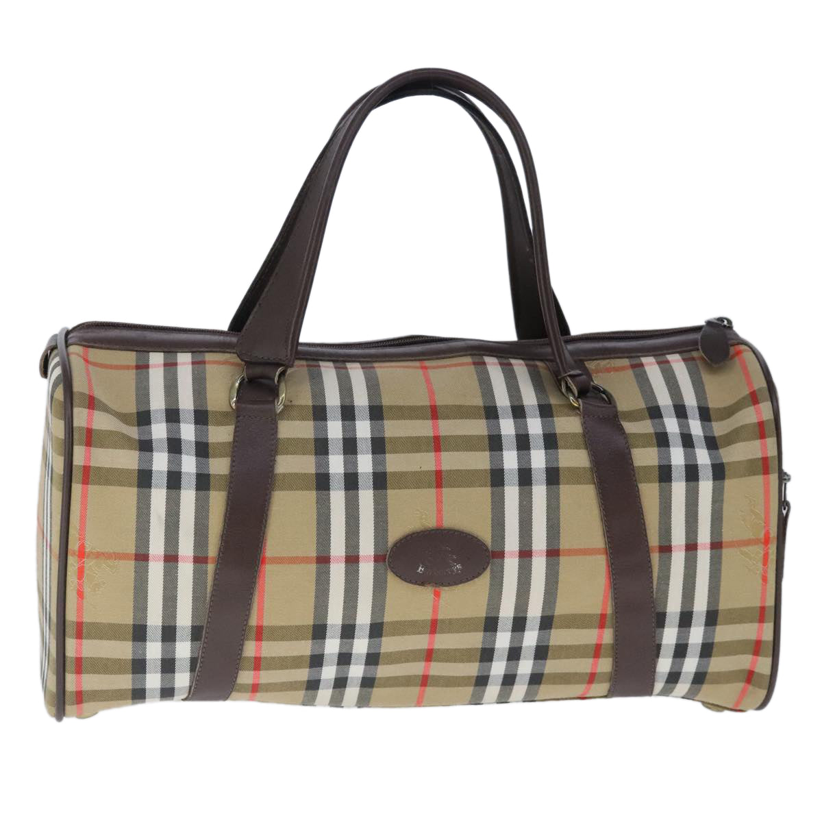 Burberrys Nova Check Boston Bag Canvas Beige Auth 102949