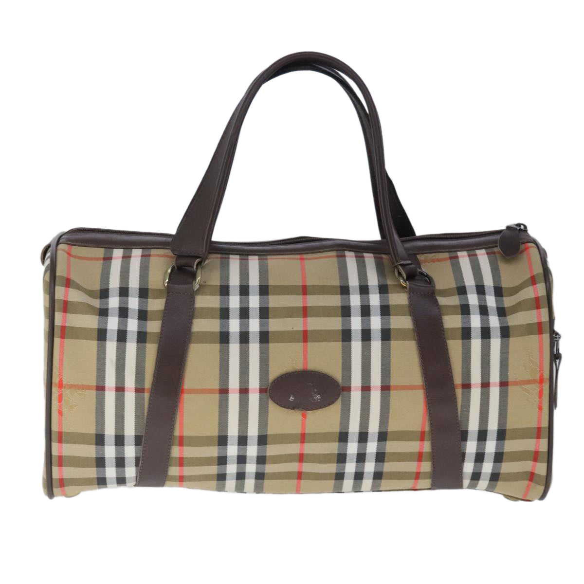 Burberrys Nova Check Boston Bag Canvas Beige Auth 102949