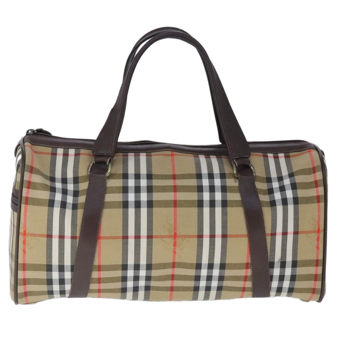 Burberrys Nova Check Boston Bag Canvas Beige Auth 102949