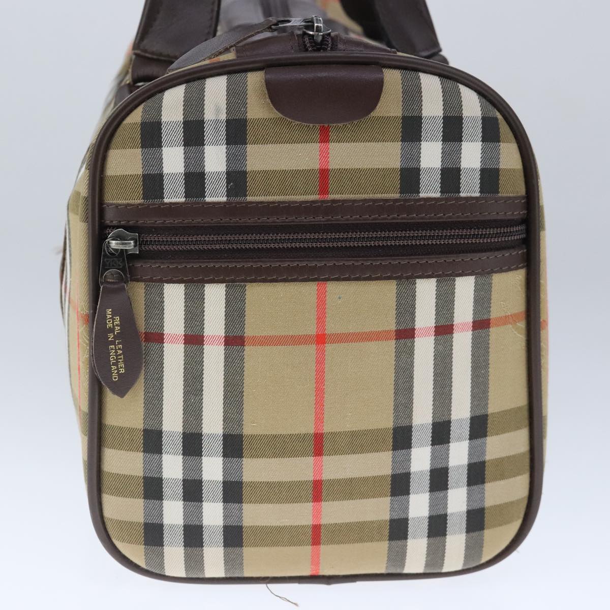 Burberrys Nova Check Boston Bag Canvas Beige Auth 102949