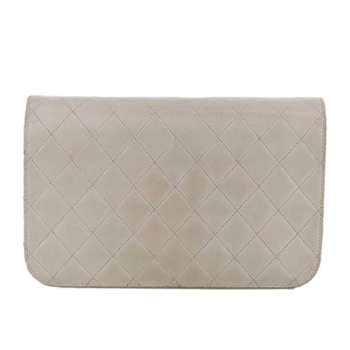 CHANEL Matelasse Chain Shoulder Bag Lamb Skin White CC Auth 102955