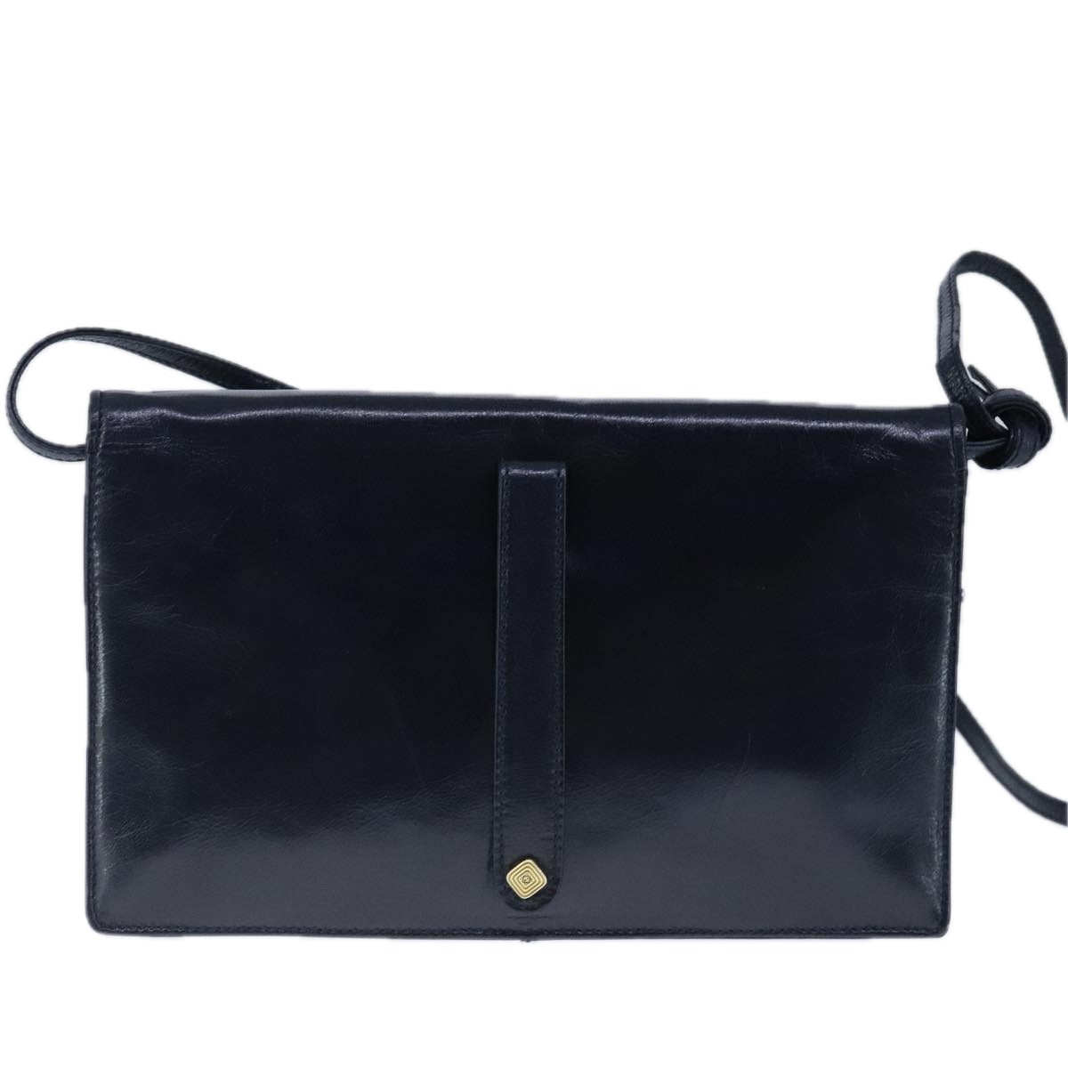 LOEWE Anagram Shoulder Bag Leather Black Gold Auth 102964