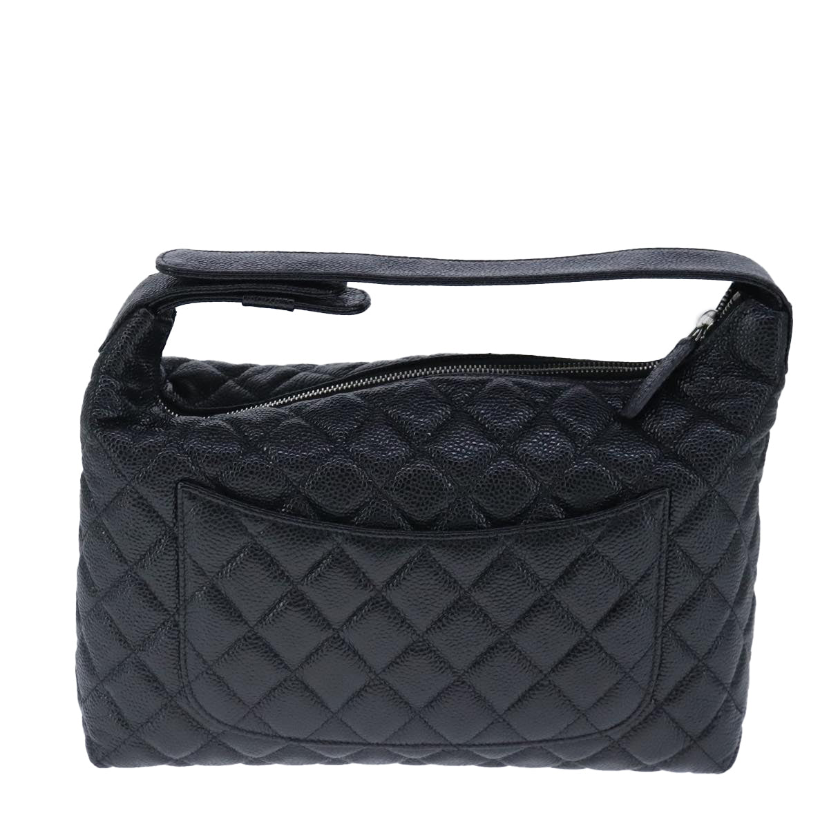 CHANEL Matelasse Hand Bag Caviar Skin Black CC Auth 102997A