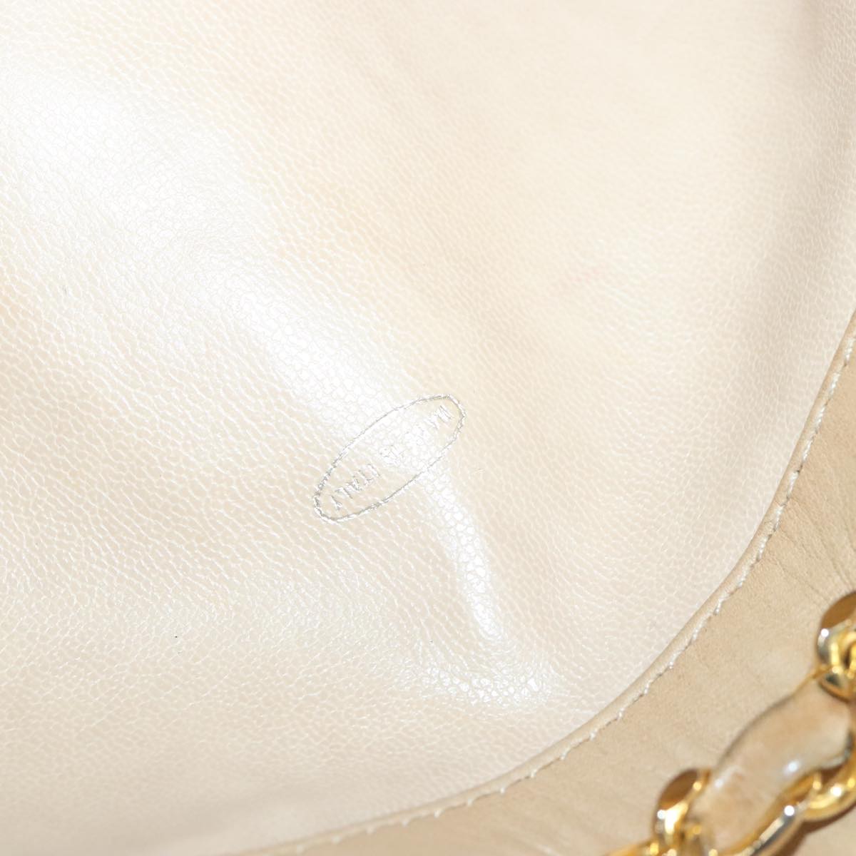 CHANEL Bicolore Chain Shoulder Bag Lamb Skin Beige Gold CC Auth 103006