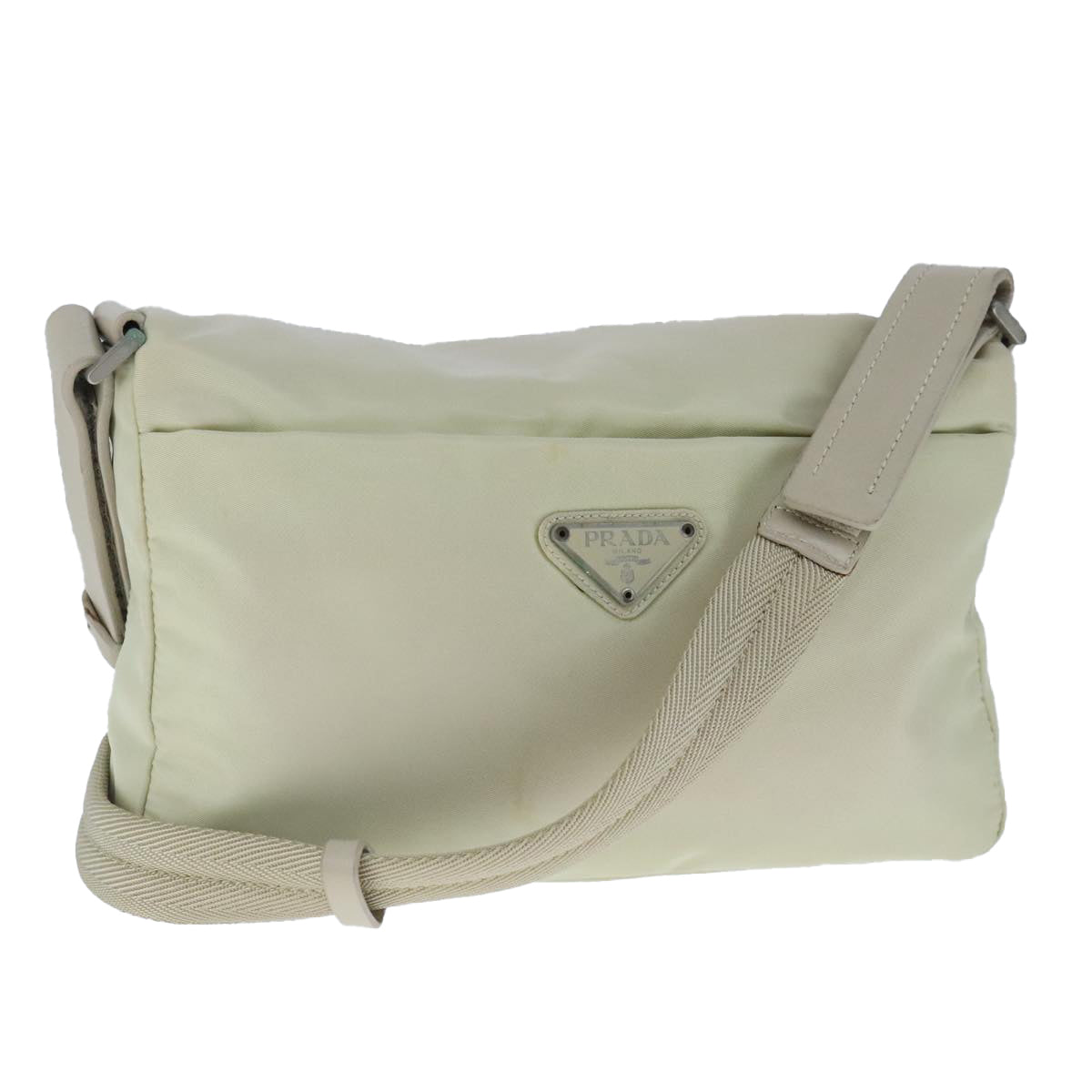 PRADA Shoulder Bag Nylon Beige Silver Auth 103011