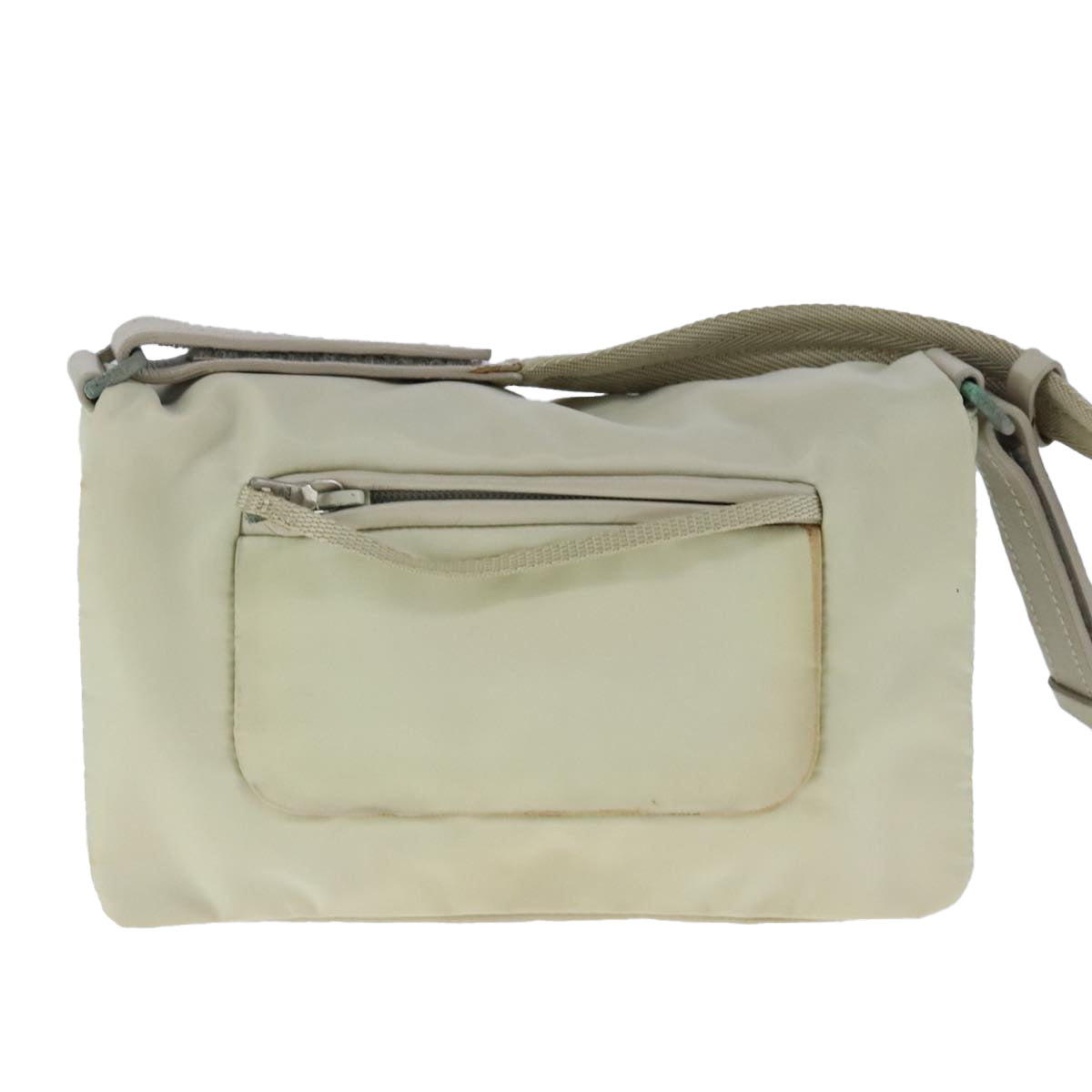 PRADA Shoulder Bag Nylon Beige Silver Auth 103011