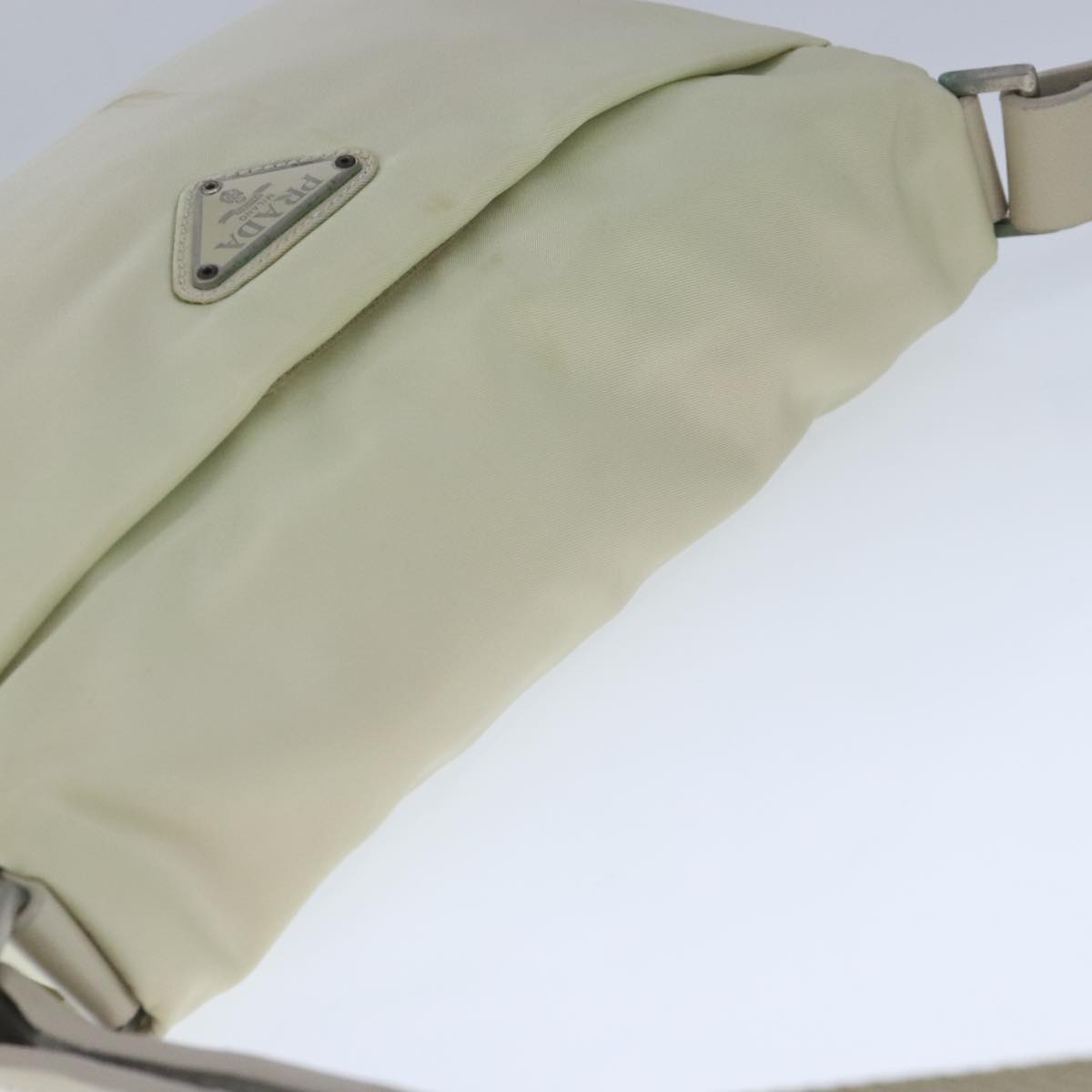 PRADA Shoulder Bag Nylon Beige Silver Auth 103011