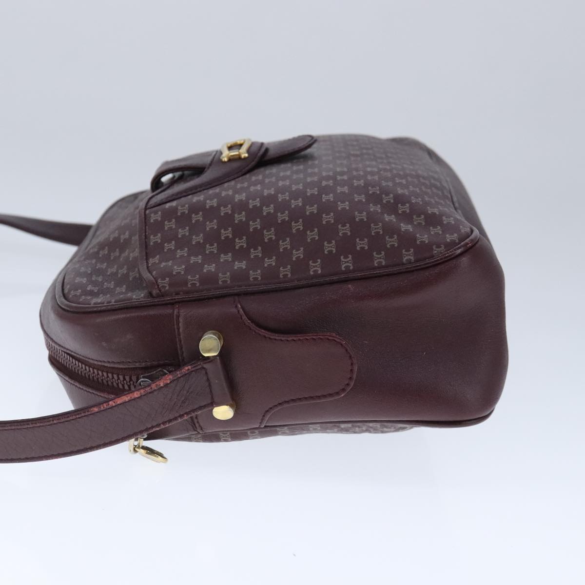 CELINE Macadam Canvas Shoulder Bag Wine Red Gold Auth 103037