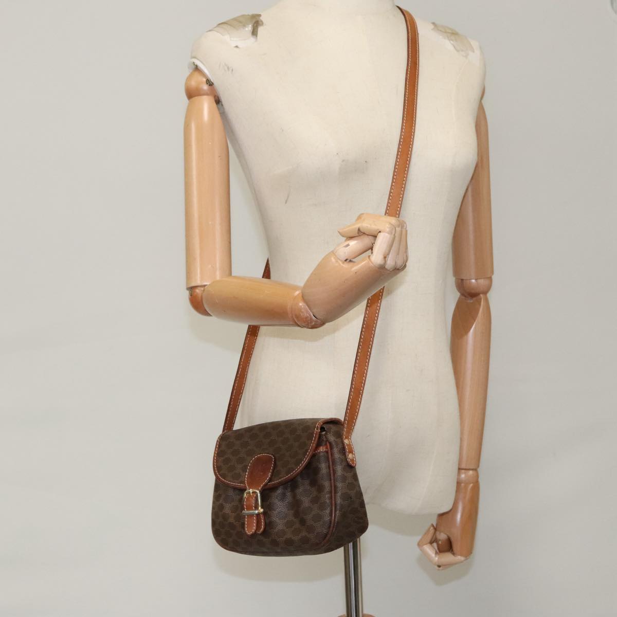 CELINE Macadam Canvas Shoulder Bag PVC Leather Brown Gold Auth 103044