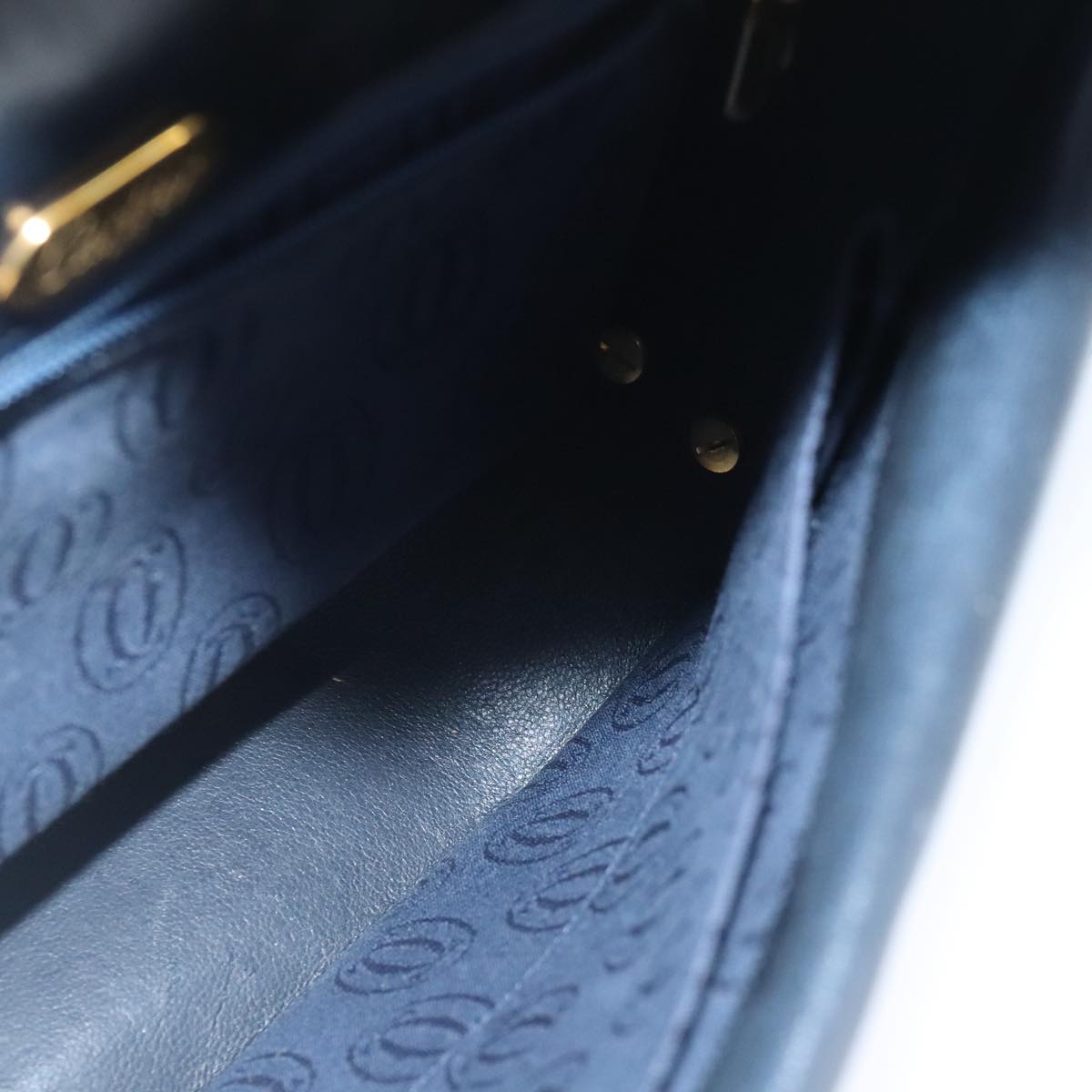 CARTIER Shoulder Bag Leather Navy Gold Auth 103057