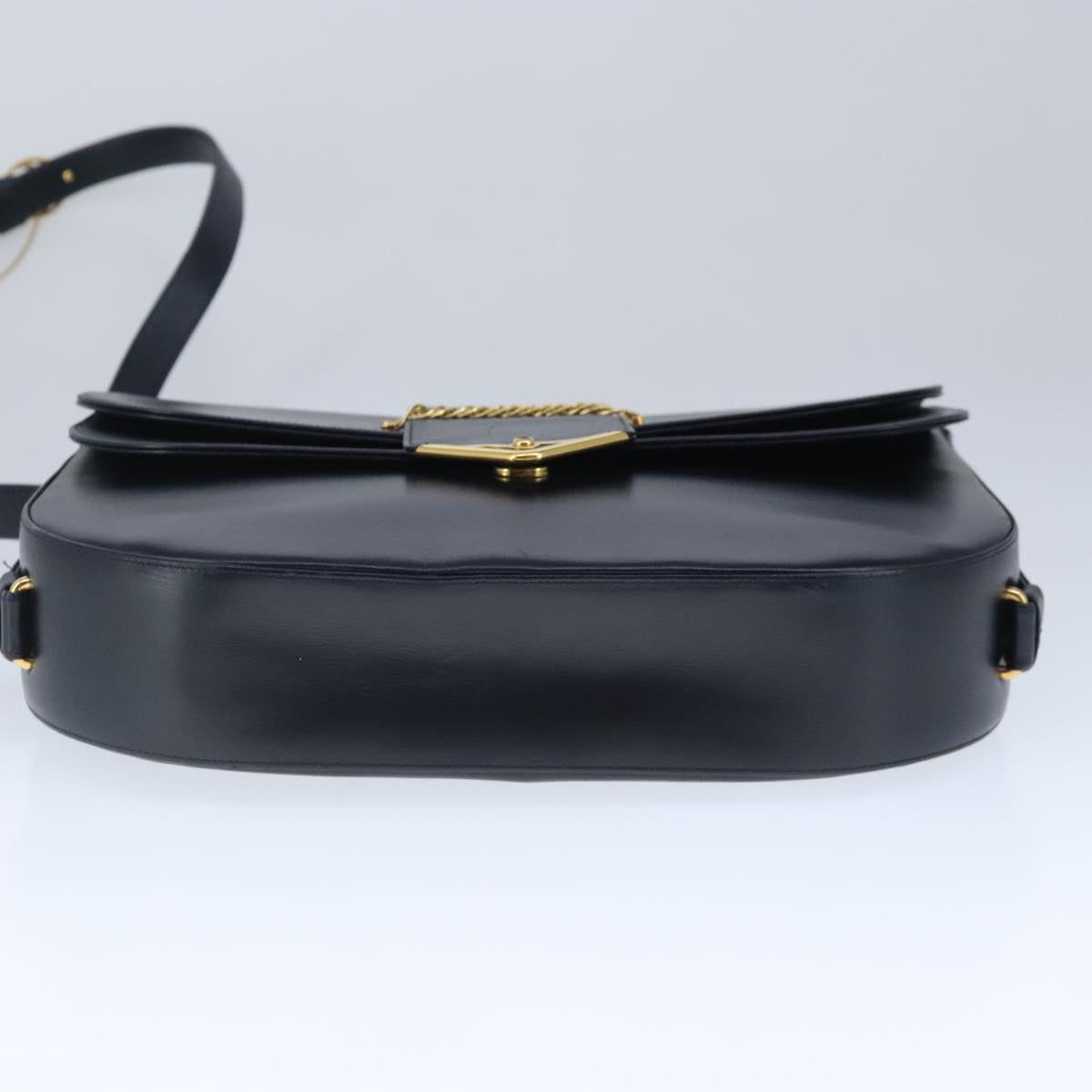 CARTIER Shoulder Bag Leather Navy Gold Auth 103057