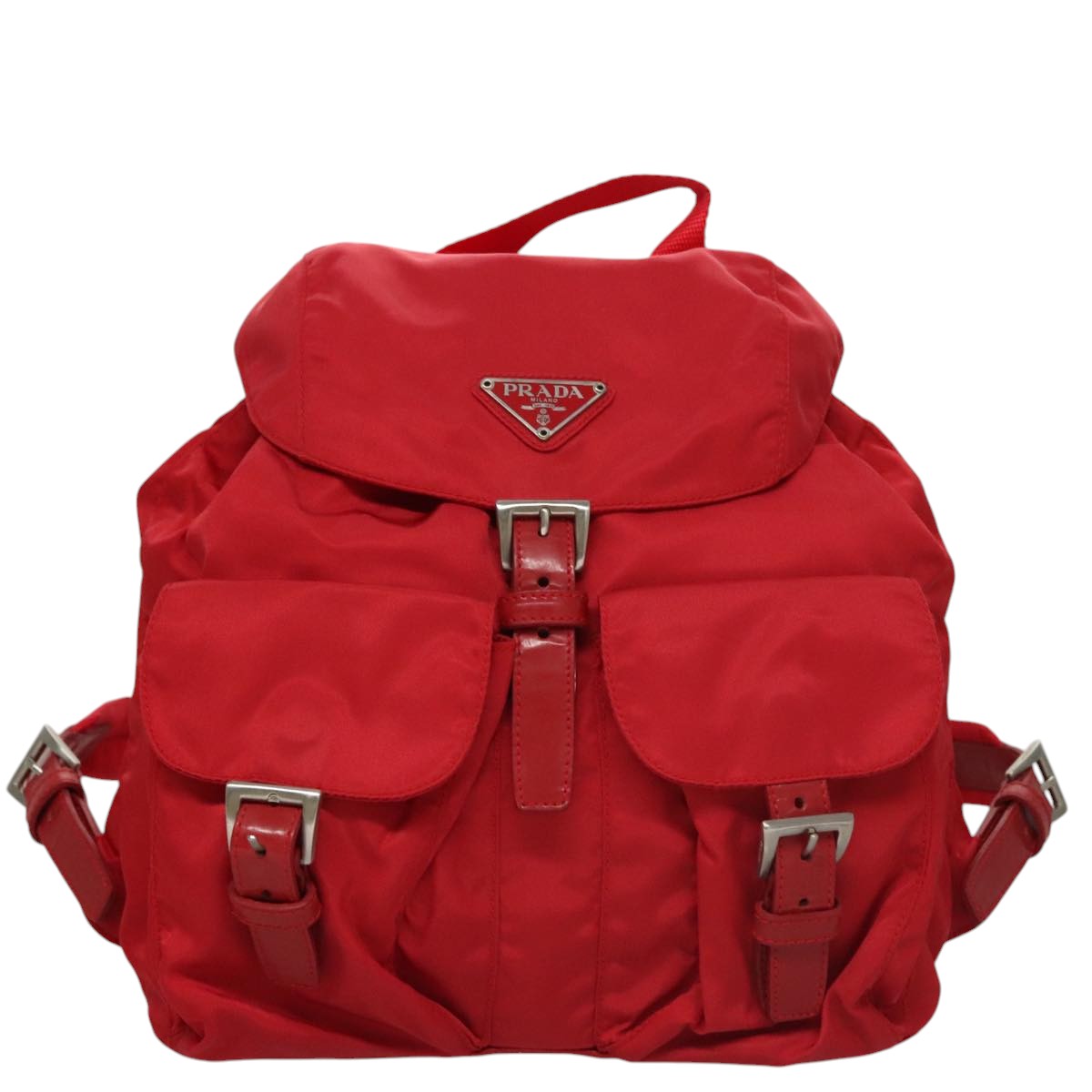 PRADA Backpack Nylon Red Silver Auth 103077