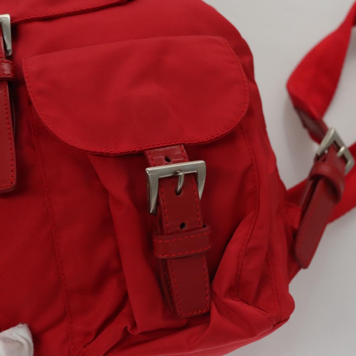 PRADA Backpack Nylon Red Silver Auth 103077