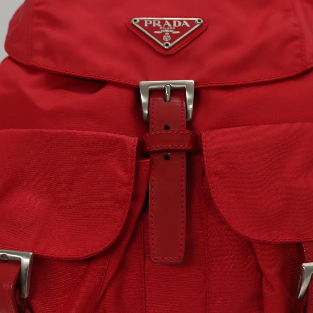 PRADA Backpack Nylon Red Silver Auth 103077