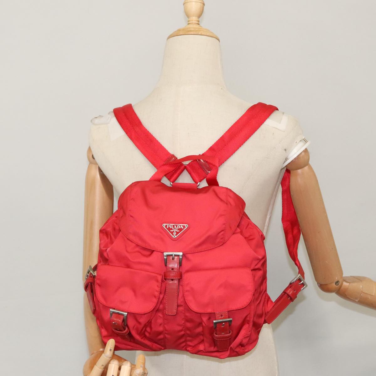 PRADA Backpack Nylon Red Silver Auth 103077