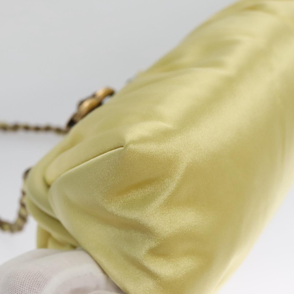 CHANEL Purse Party Bag Satin Yellow CC Auth 103080AV