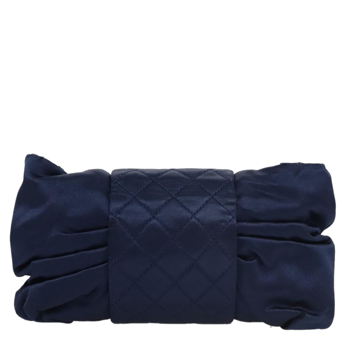 CHANEL Matelasse Chain Shoulder Bag Satin Navy CC Auth 103082