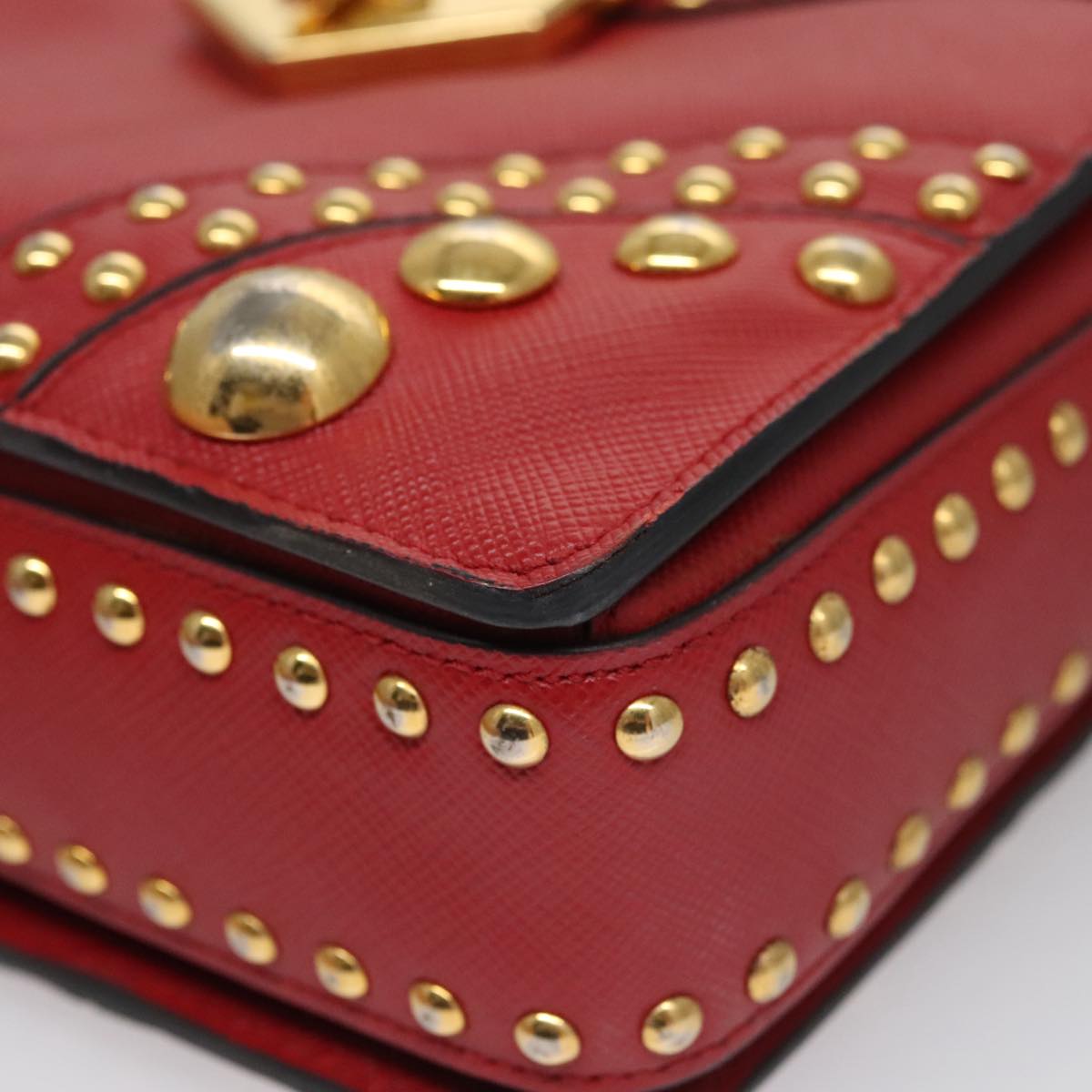 PRADA Shoulder Bag Leather Red Gold Auth 103083