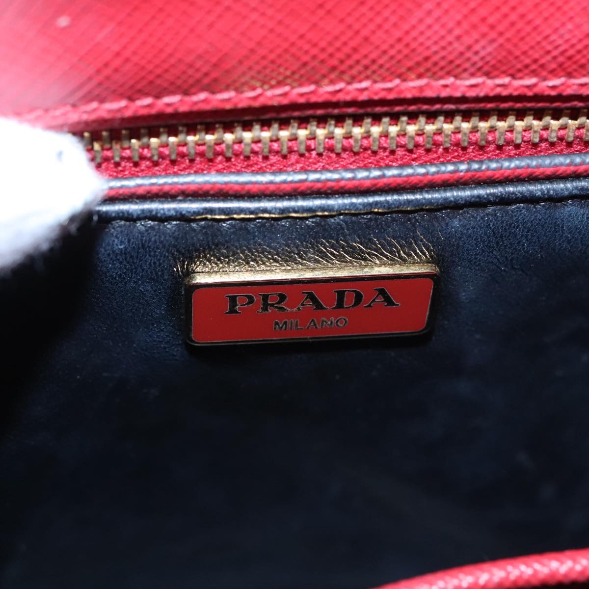 PRADA Shoulder Bag Leather Red Gold Auth 103083