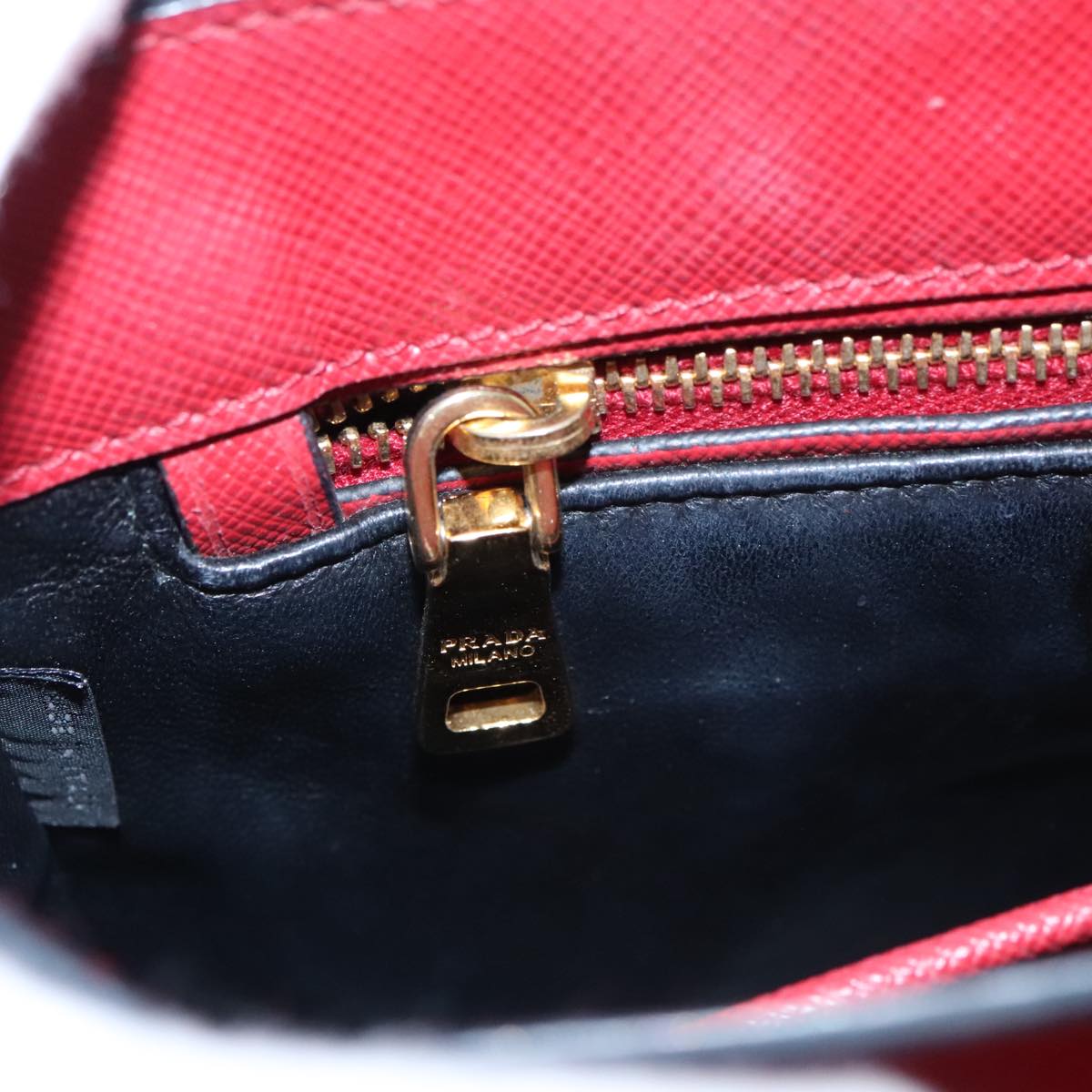 PRADA Shoulder Bag Leather Red Gold Auth 103083