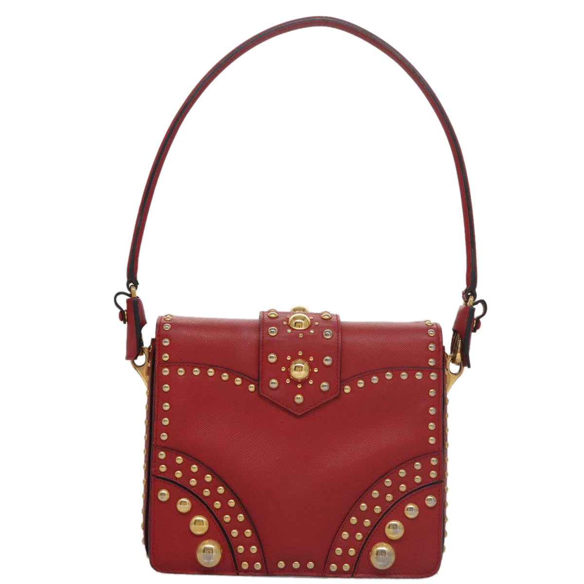 PRADA Shoulder Bag Leather Red Gold Auth 103083